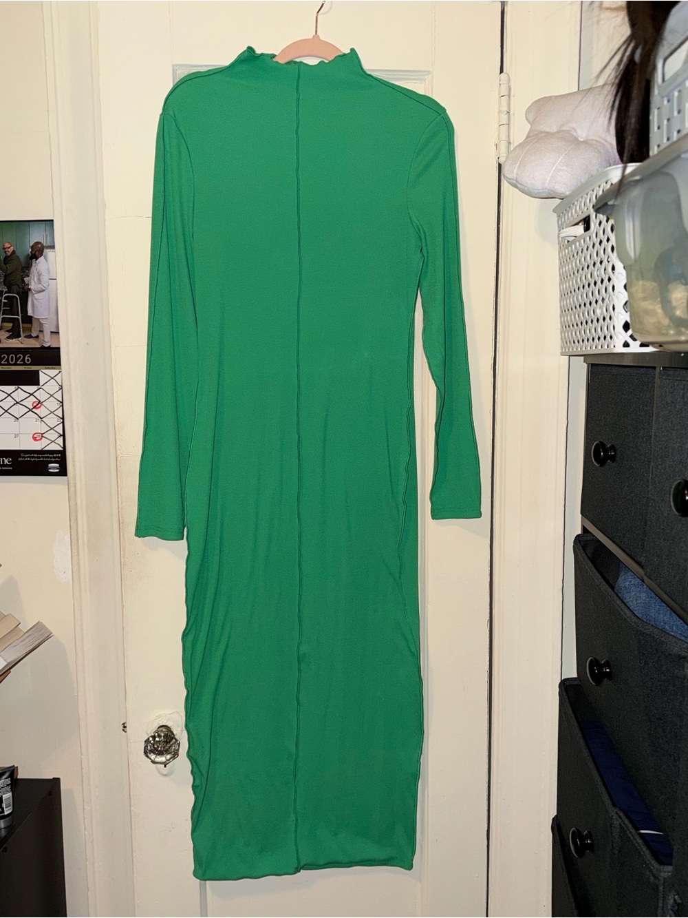 Green Long Sleeve Midi Dress - Sleek High Neck